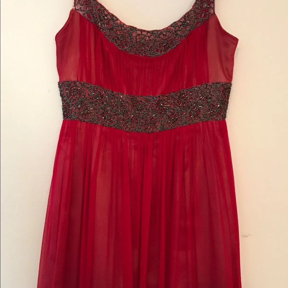 Adrianna Papell Cocktail Red Silk Dress Sz 6 - Picture 2 of 8